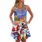 Funny Santa Happy Xmas Coming – Women's Summer Sleeveless V-Neck Camisole Dress