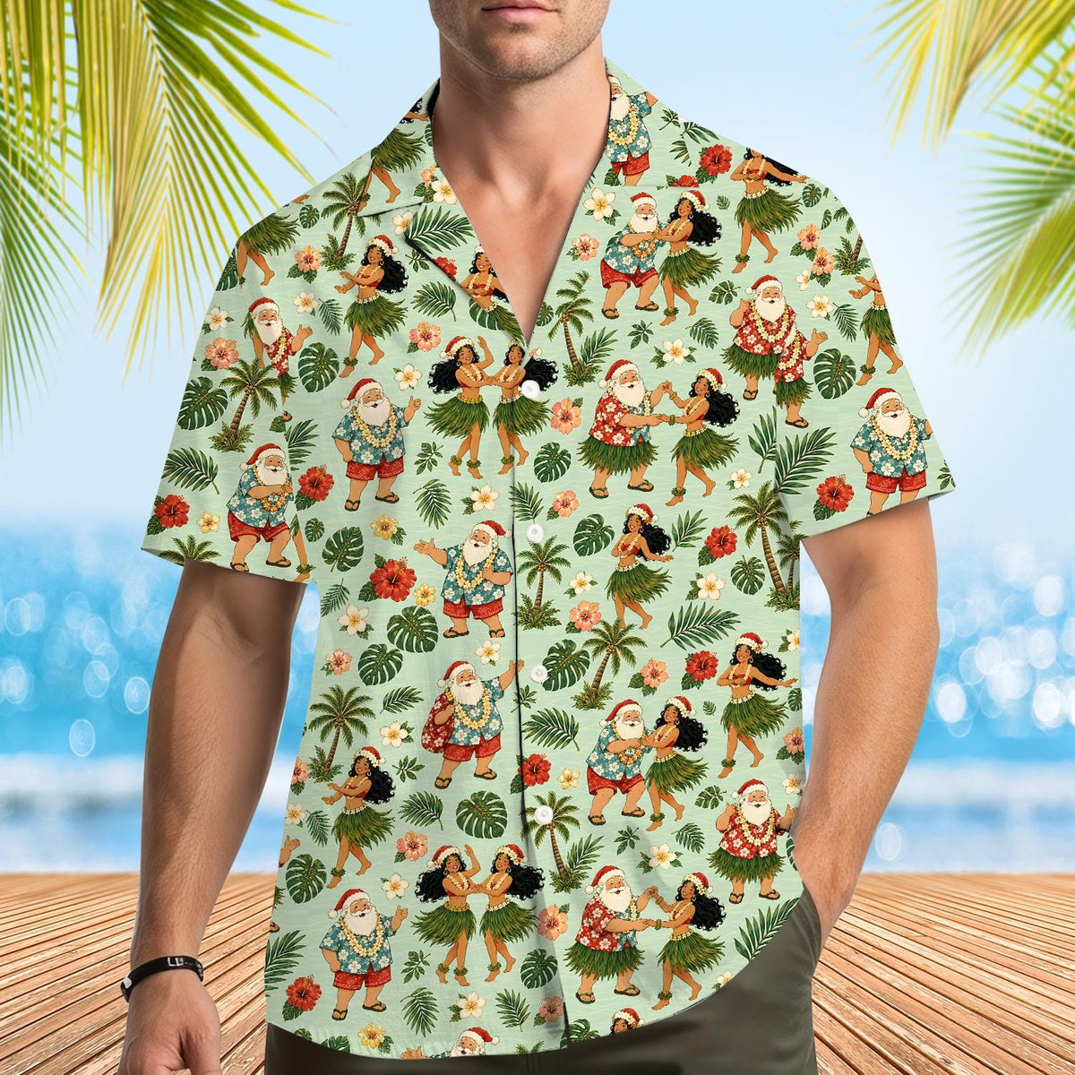 Christmas Hula Santa Tropical Beach Holiday – Hawaiian Shirt