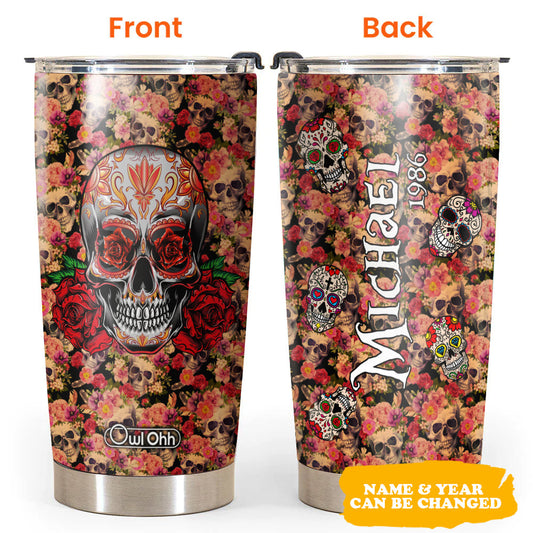 Sugar Skull In Floral Jungle Personalized 20 Oz Tumbler