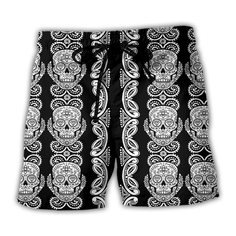 Skull Diamond Black White Pattern - Beach Short