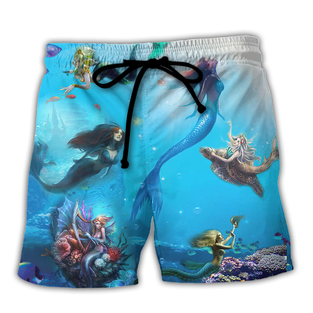 Mermaid Ocean Life Fantasy Art - Beach Short