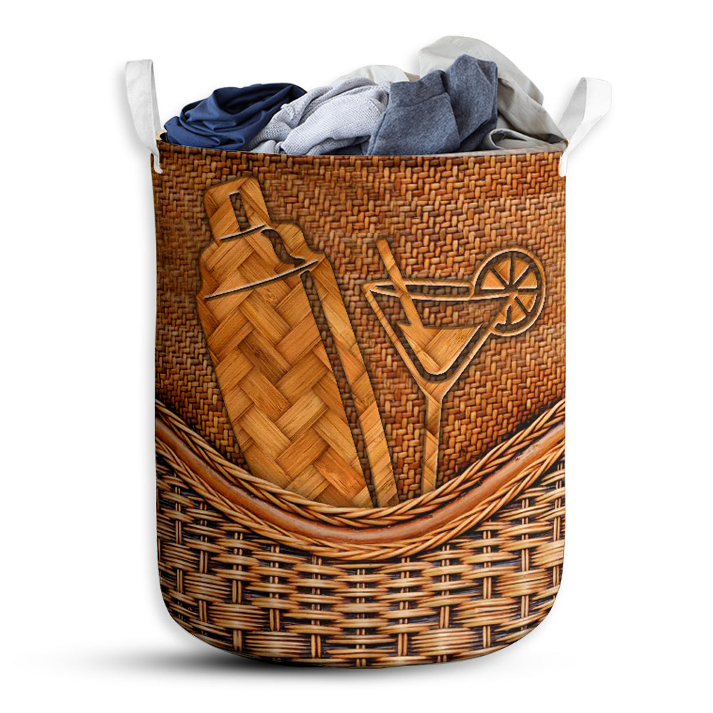 S: 17.72”x13.78” (45x35 cm) Bartender rattan teaxture - Laundry basket - Owls Matrix LTD