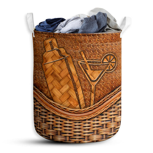 S: 17.72”x13.78” (45x35 cm) Bartender rattan teaxture - Laundry basket - Owls Matrix LTD