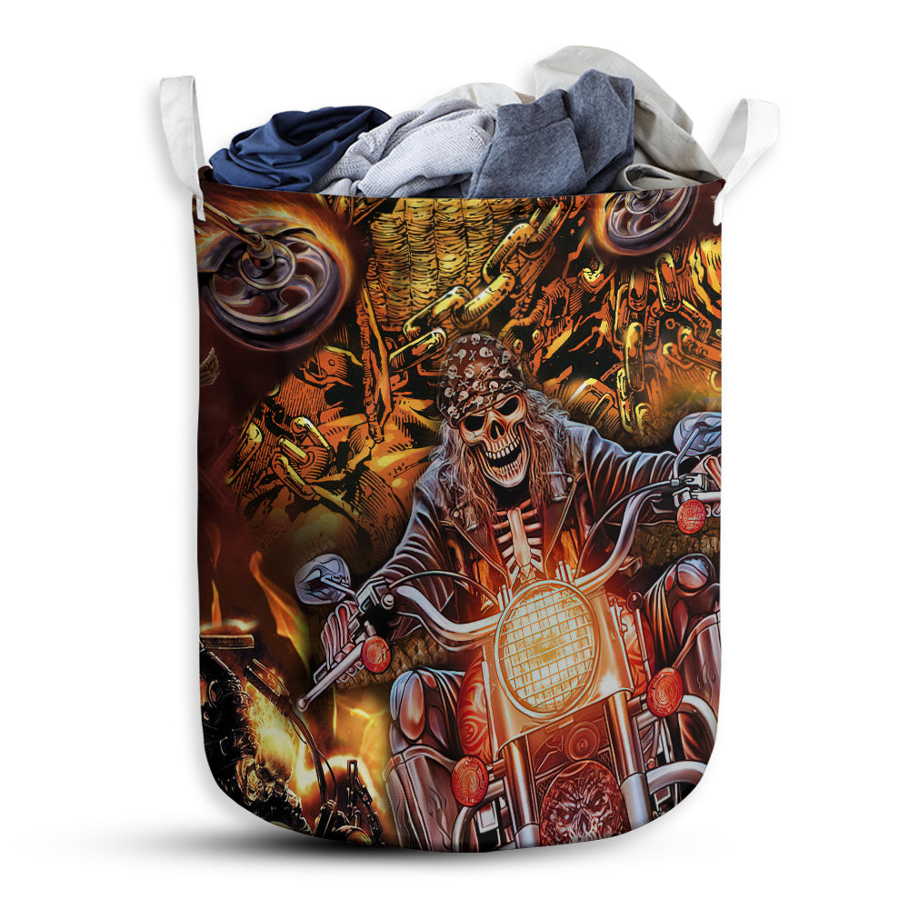 S: 17.72”x13.78” (45x35 cm) Skull Motorcycle Racing Fast Fire - Laundry Basket - Owls Matrix LTD