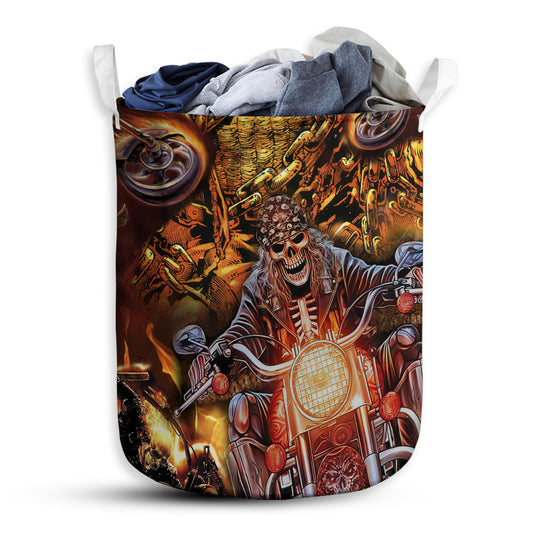 S: 17.72”x13.78” (45x35 cm) Skull Motorcycle Racing Fast Fire - Laundry Basket - Owls Matrix LTD