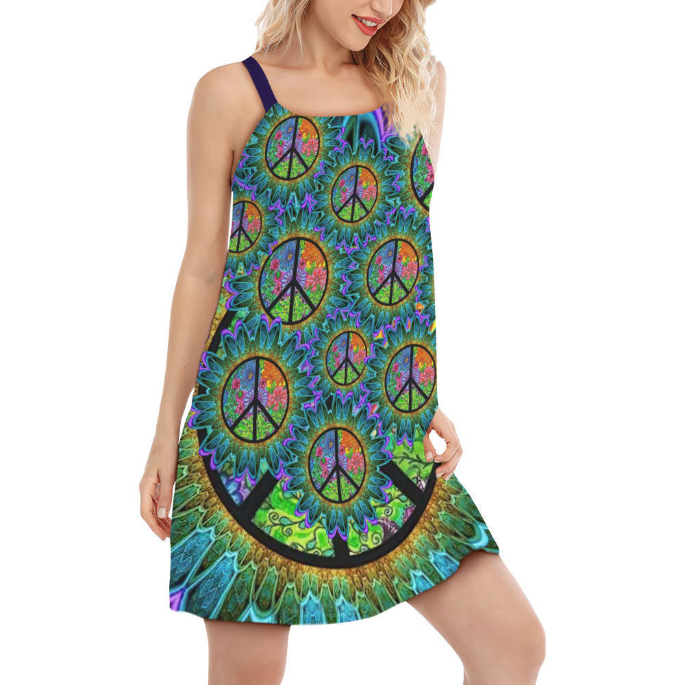 Hippie Peace Life Colors – Women's Summer Sleeveless V-Neck Camisole Dress
