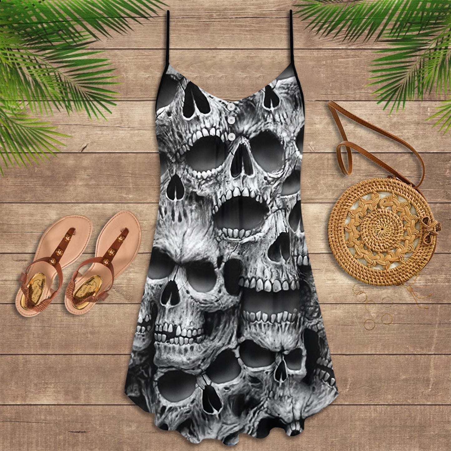 Rainbow Skull Love Style – Women's Summer Sleeveless V-Neck Camisole Dress