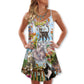 Cat Loves Home And Summer – Women's Summer Sleeveless V-Neck Camisole Dress