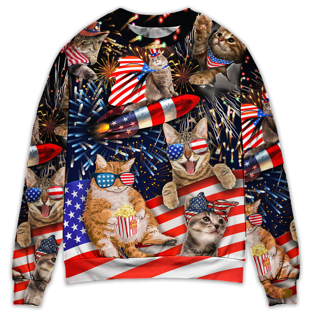 Cat Independence Day Fireworks Style – Sweater - Ugly Christmas Sweater