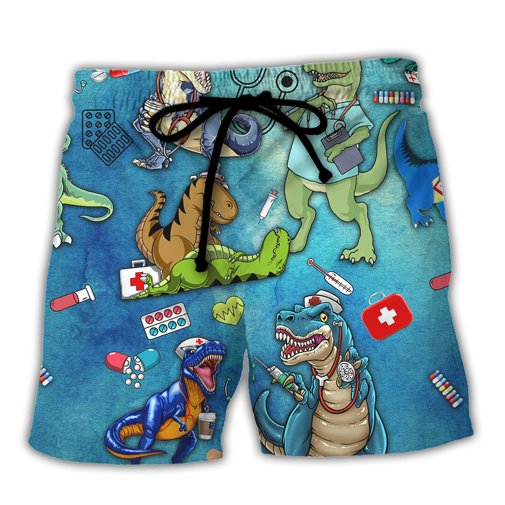 Dinosaur Nurse Vacation Humor – Beach Short