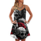 Skull Love Rose Gothic Style – Women's Summer Sleeveless V-Neck Camisole Dress