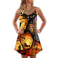 Halloween Dachshund Pumpkin Scary – Women's Summer Sleeveless V-Neck Camisole Dress