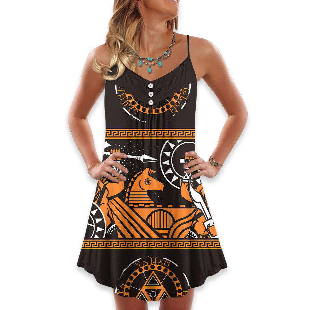 Warrior Spartan Pattern Basic – Women's Summer Sleeveless V-Neck Camisole Dress