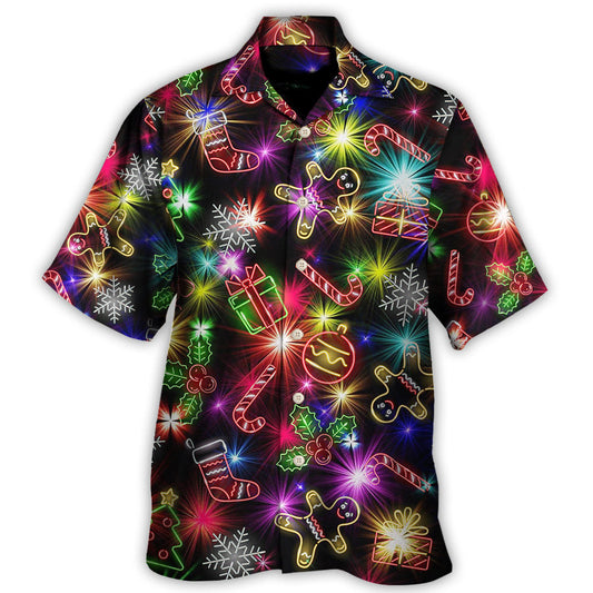 Christmas Tree Gifts And Gingerbread Neon Art - Hawaiian Shirt