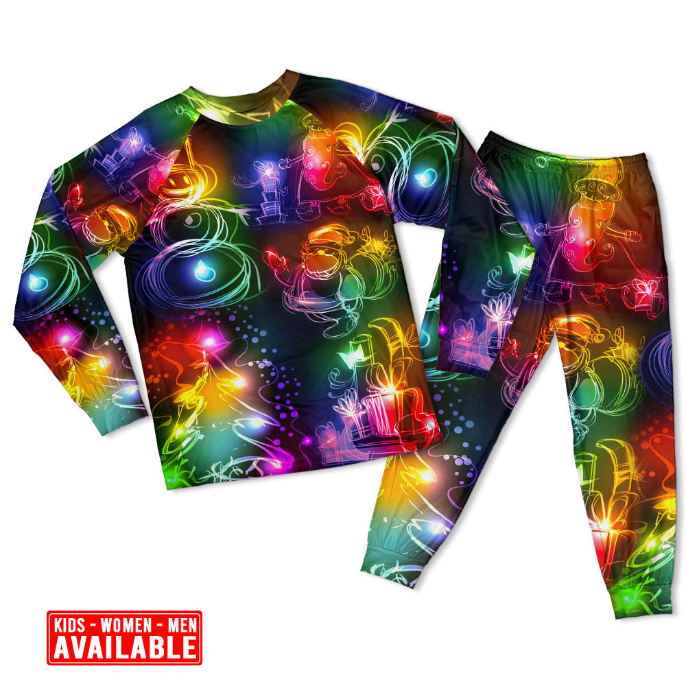 Women / S Christmas Santa Claus Tree Snowman Neon Light Style - Pajamas Long Sleeve - Owls Matrix LTD