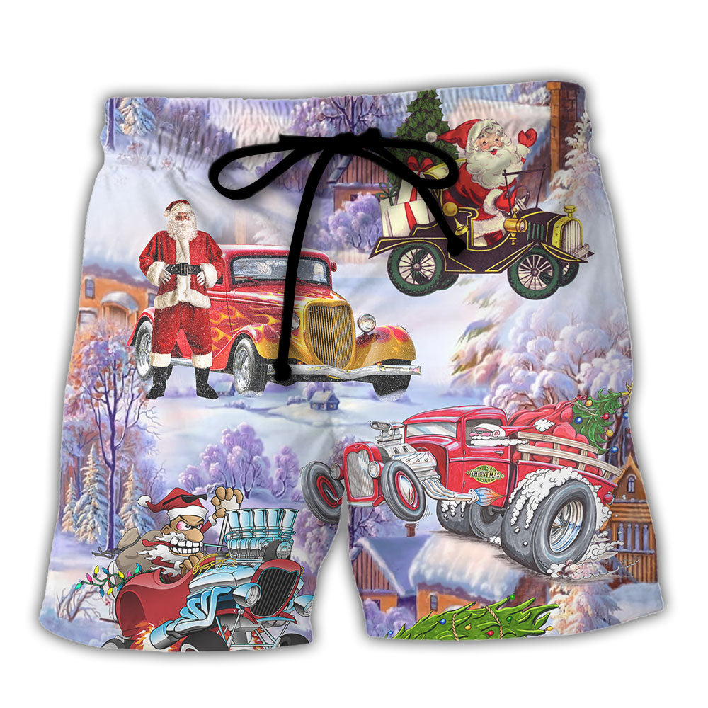 Santa Hot Rod Christmas Tree - Beach Short