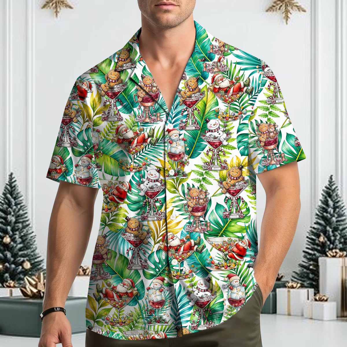 Tropical Christmas Santa Snowman Gingerbread Cocktail – Hawaiian Shirt