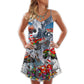 Christmas Santa Driving Red Truck – Women's Summer Sleeveless V-Neck Camisole Dress