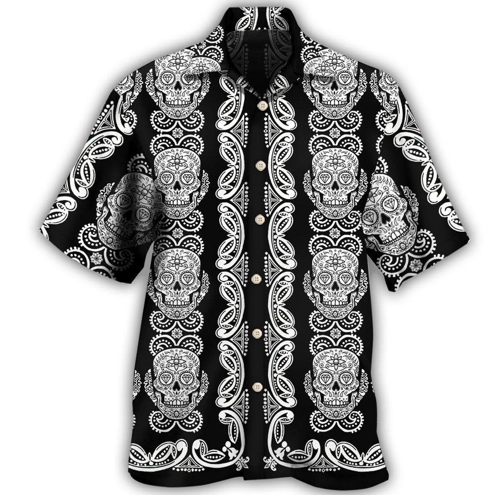 Black And White Skull Diamond Pattern - Hawaiian Shirt
