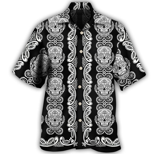 Black And White Skull Diamond Pattern - Hawaiian Shirt
