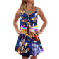 Space Galaxy Cat Ride – Women's Summer Sleeveless V-Neck Camisole Dress