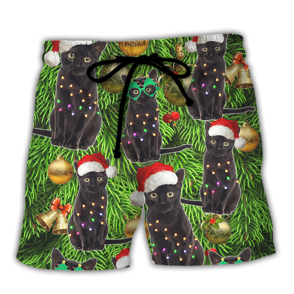 Black Cat Merry Christmas Holiday - Beach Short