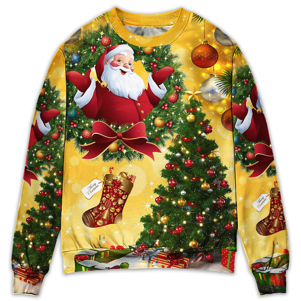 Christmas Tree Yellow Santa Claus – Sweater - Ugly Christmas Sweater