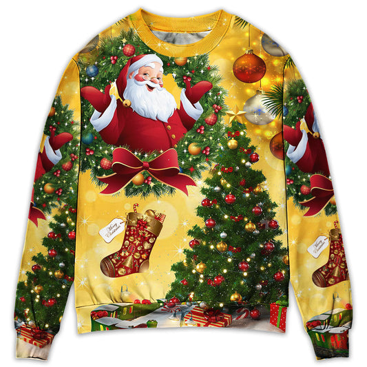 Christmas Tree Yellow Santa Claus – Sweater - Ugly Christmas Sweater