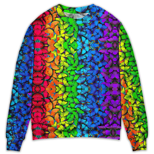 LGBT Colorful Rainbow Butterfly Art – Sweater - Ugly Christmas Sweater