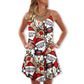 Christmas Cute Santa And Reindeer – Women's Summer Sleeveless V-Neck Camisole Dress