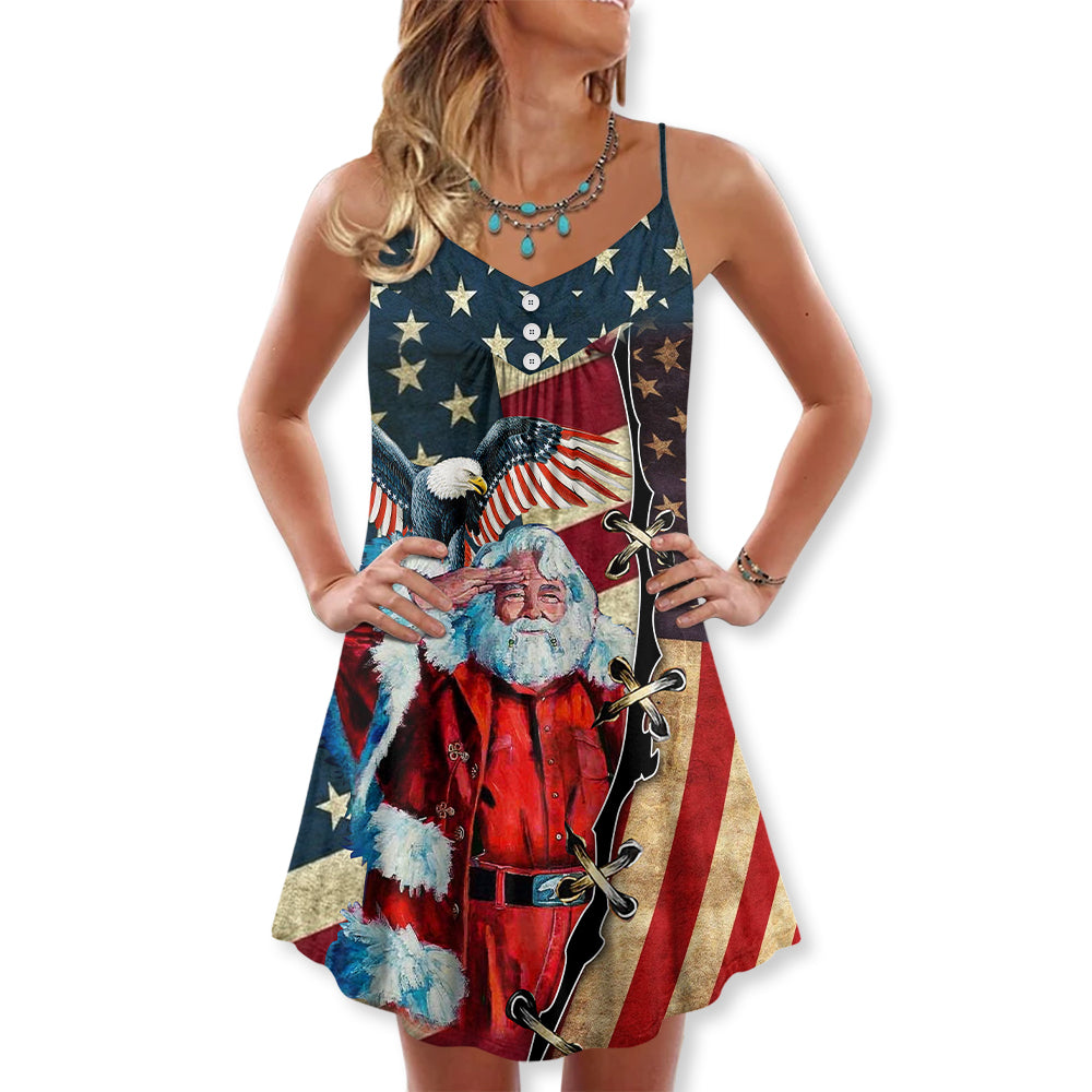 Christmas Patriotic Santa Style – Women's Summer Sleeveless V-Neck Camisole Dress