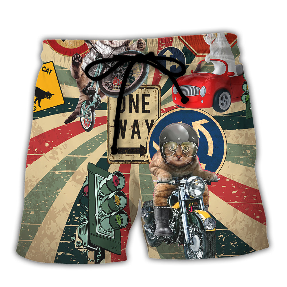 Cat On My Way Funny Cat Lover - Beach Short