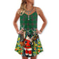 Santa Cowboy Green Christmas Style – Women's Summer Sleeveless V-Neck Camisole Dress