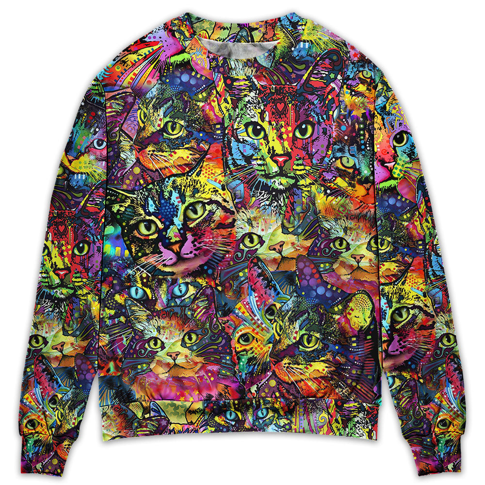 Smiling Colorful Cat Art Style – Sweater - Ugly Christmas Sweater