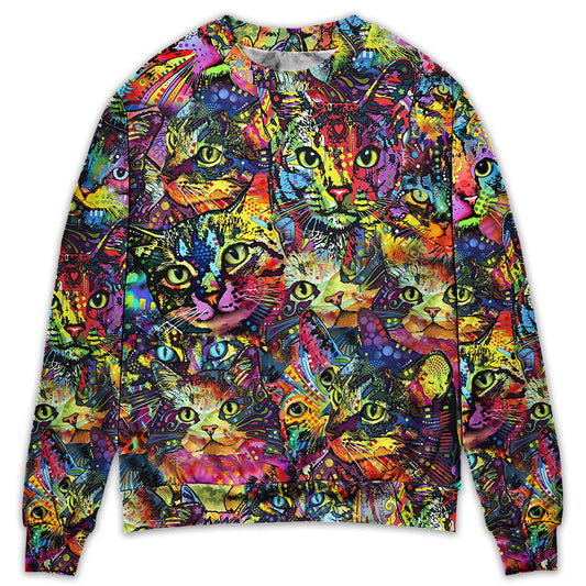 Smiling Colorful Cat Art Style – Sweater - Ugly Christmas Sweater