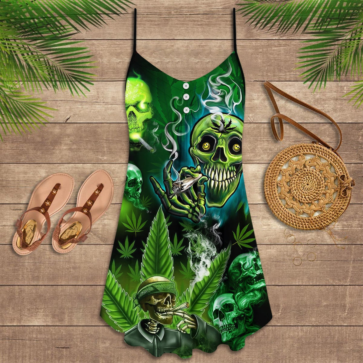 Skull Hear No Evil Style – Women's Summer Sleeveless V-Neck Camisole Dress