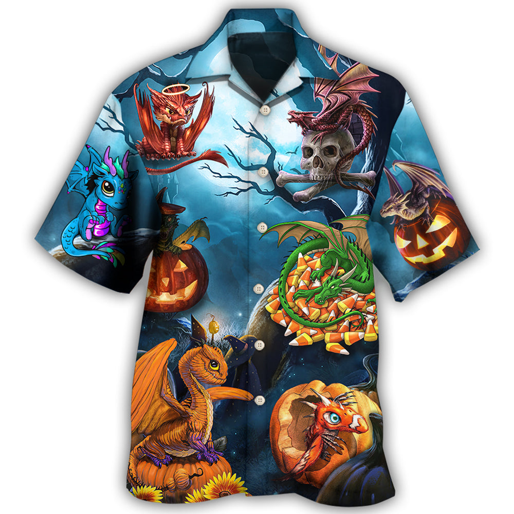 Halloween Dragon And Pumpkin Dark Sky - Hawaiian Shirt