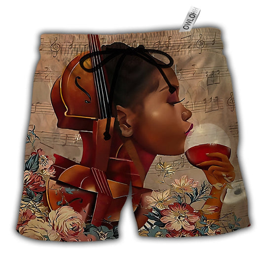 Beach Short / Adults / S Music Lover Easily Distracted By Music And Wine - Beach Short - Owls Matrix LTD