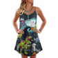 Halloween Zombie Saurus Scary – Women's Summer Sleeveless V-Neck Camisole Dress