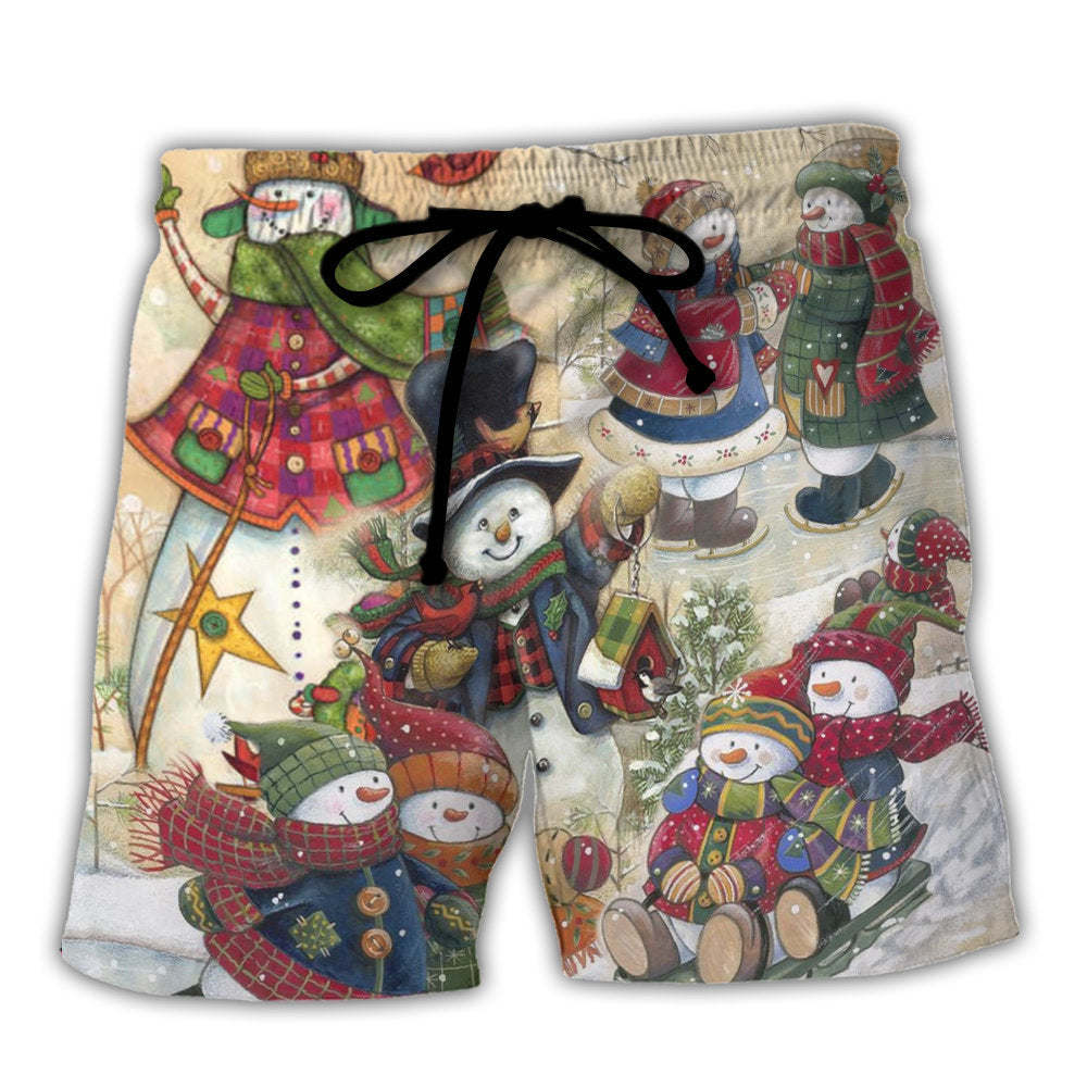 Christmas Snowman Couple Winter Lover – Beach Short