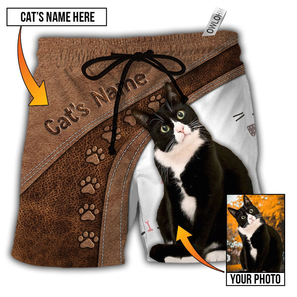 Beach Short / Adults / S Black Cat Is My Best Friend Custom Photo - Beach Short - Owls Matrix LTD
