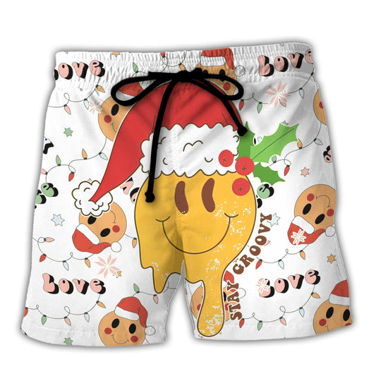 Christmas Hippie Groovy Santa Smile Art – Beach Short
