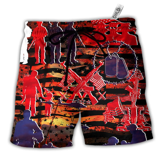 Beach Short / Adults / S Veteran Independence Day Fought For Our Democracy - Beach Short - Owls Matrix LTD