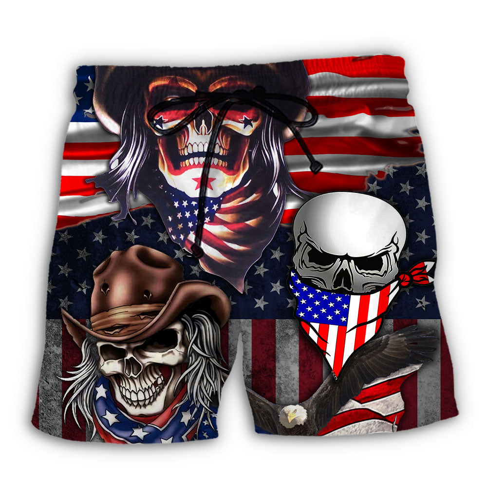 Beach Short / Adults / S Skull Independence Day Cowboy Skull US - Beach Short - BEAS01TNH310522 - Owls Matrix LTD