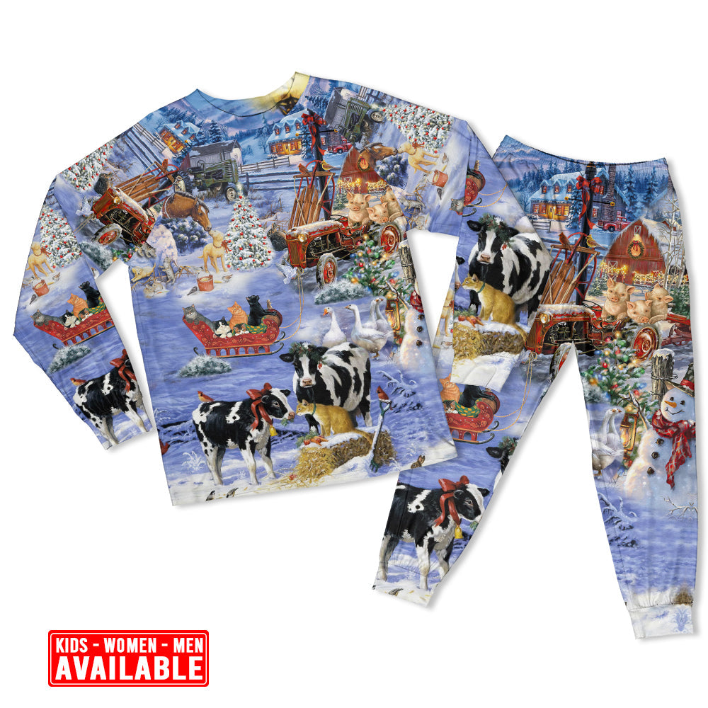Women / S Christmas Snow Love Farm - Pajamas Long Sleeve - Owls Matrix LTD