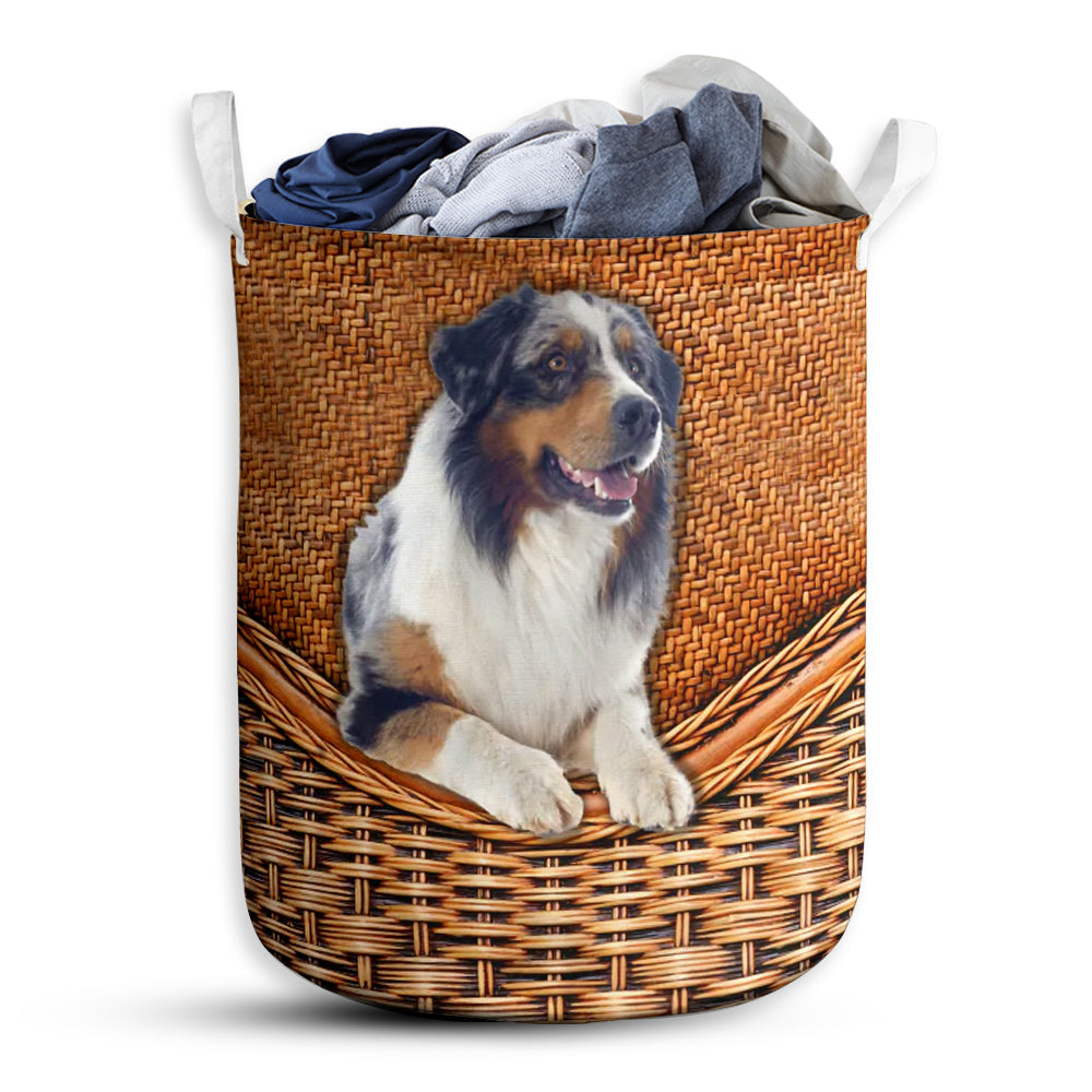 S: 17.72”x13.78” (45x35 cm) Australian shepherd dog rattan teaxture - Laundry basket - Owls Matrix LTD
