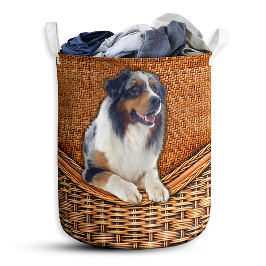 S: 17.72”x13.78” (45x35 cm) Australian shepherd dog rattan teaxture - Laundry basket - Owls Matrix LTD
