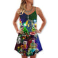 Christmas Skull Love Beer – Women's Summer Sleeveless V-Neck Camisole Dress