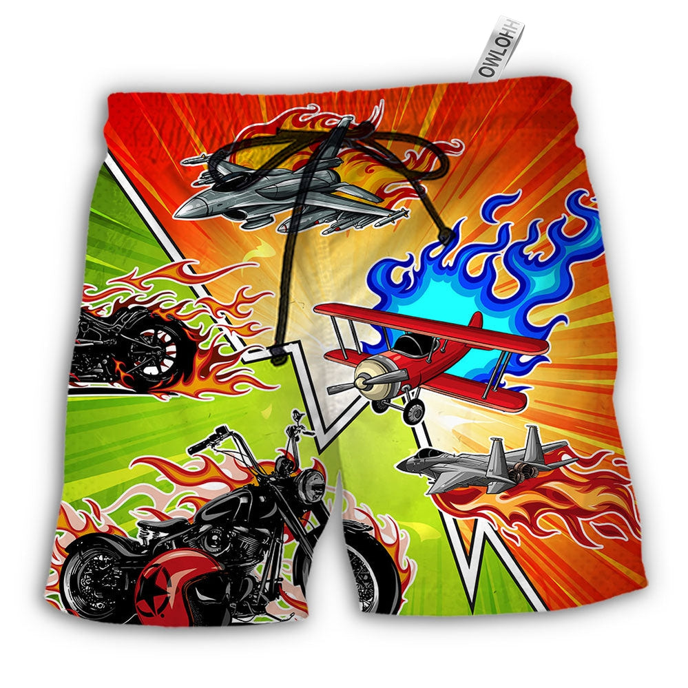 Beach Short / Adults / S Motorcycle I Like Motorcycles And Airplanes - Beach Short - Owls Matrix LTD