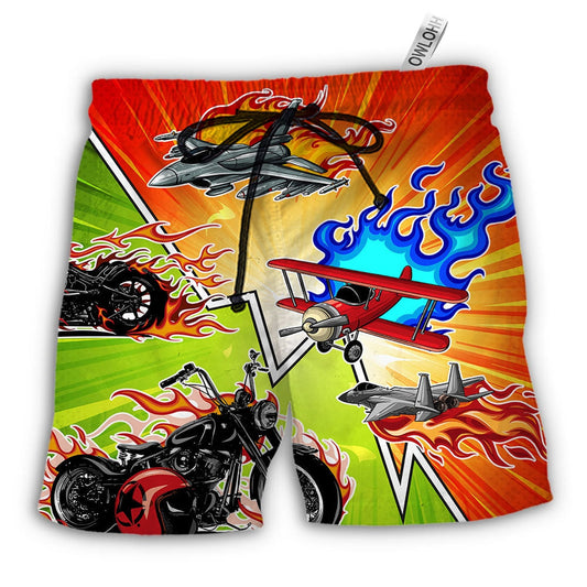 Beach Short / Adults / S Motorcycle I Like Motorcycles And Airplanes - Beach Short - Owls Matrix LTD